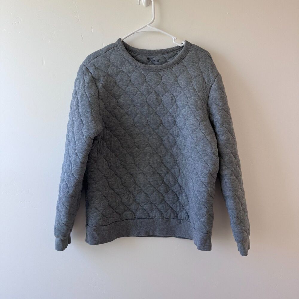 Madewell Gray Quilted Diamond Crewneck Pullover Sweatshirt Size L